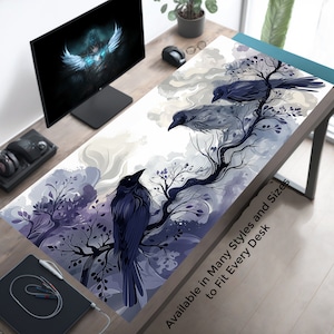 Goth Ravens Desk Mat, Pastel Goth Mousepad, Watercolor Desk Pad, Aesthetic Deskmat XL, Cute Desk Decor, Big Mousemat, Giant Desk Blotter