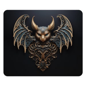 Kleines Mousepad, Gothic Vergoldete Fledermaus Rundes Mauspad, quadratisches Mauspad, Goth Mauspad, Goth Geschenke