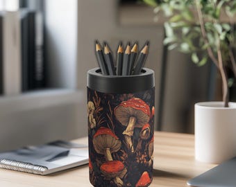 Mushroom Art Pencil Holder - Desk Decor - Toothbrush Holder - Pencil Can - Desk Organizer - Mushroom Pencil Cup - Dark Cottagecore
