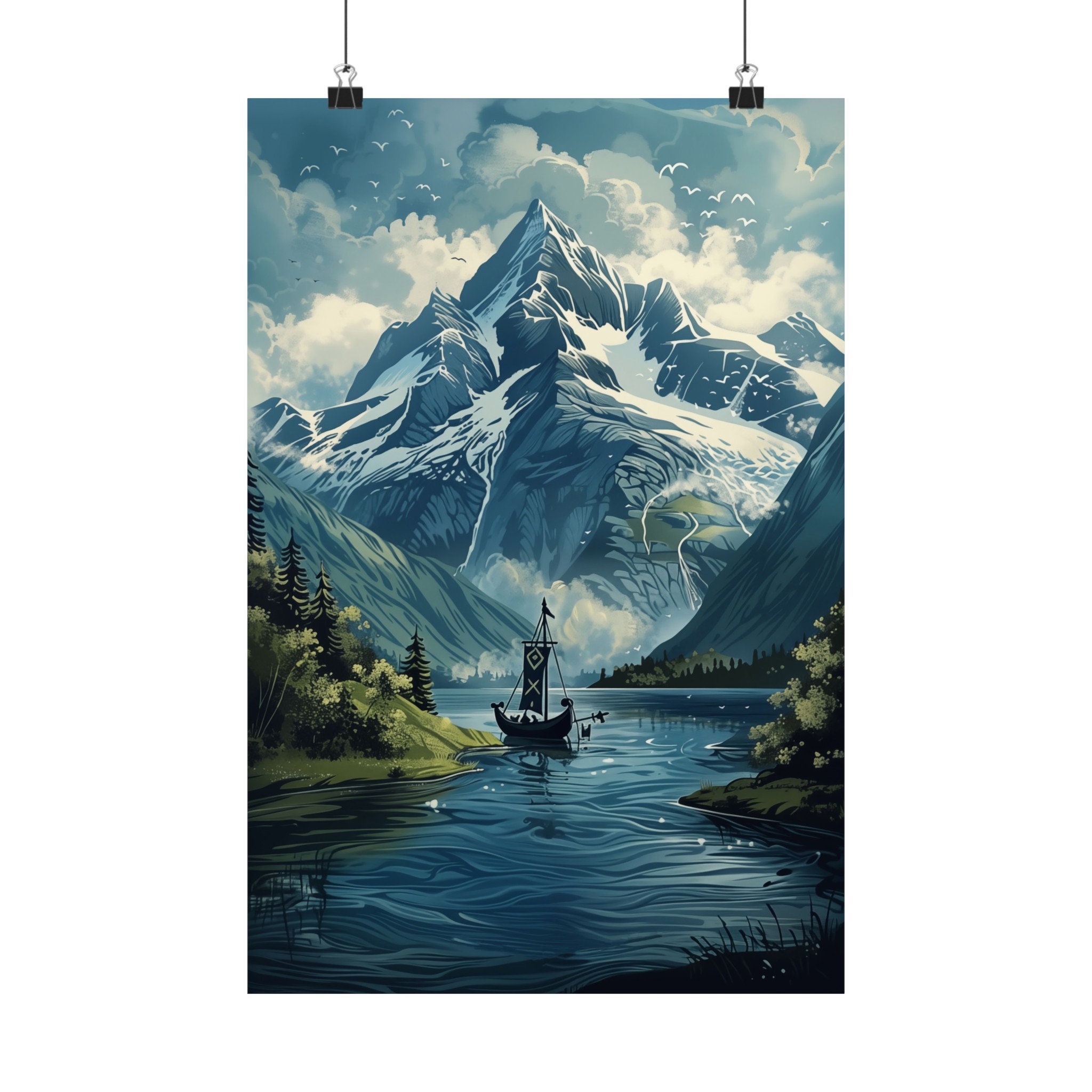 Norse Fjord and Longboat Viking Art Print