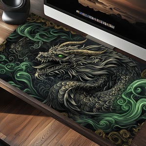Emerald Serpent Majesty Dragon Gaming Deskmat XXL Mouse Pad - Giant Desk Pad - Oversized Mousepad XL - Game Table Decor - Gamer Gift