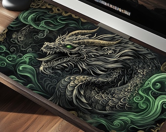 Emerald Serpent Majesty Dragon Gaming Deskmat XXL Mouse Pad - Giant Desk Pad - Oversized Mousepad XL - Game Table Decor - Gamer Gift