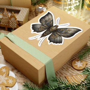 Mystical Gothic Gold and Silver Adorned Moth Kiss-Cut Stickers for Dark Aesthetic Lovers, Halloween Decor, Goth Style, Macbook Accessories