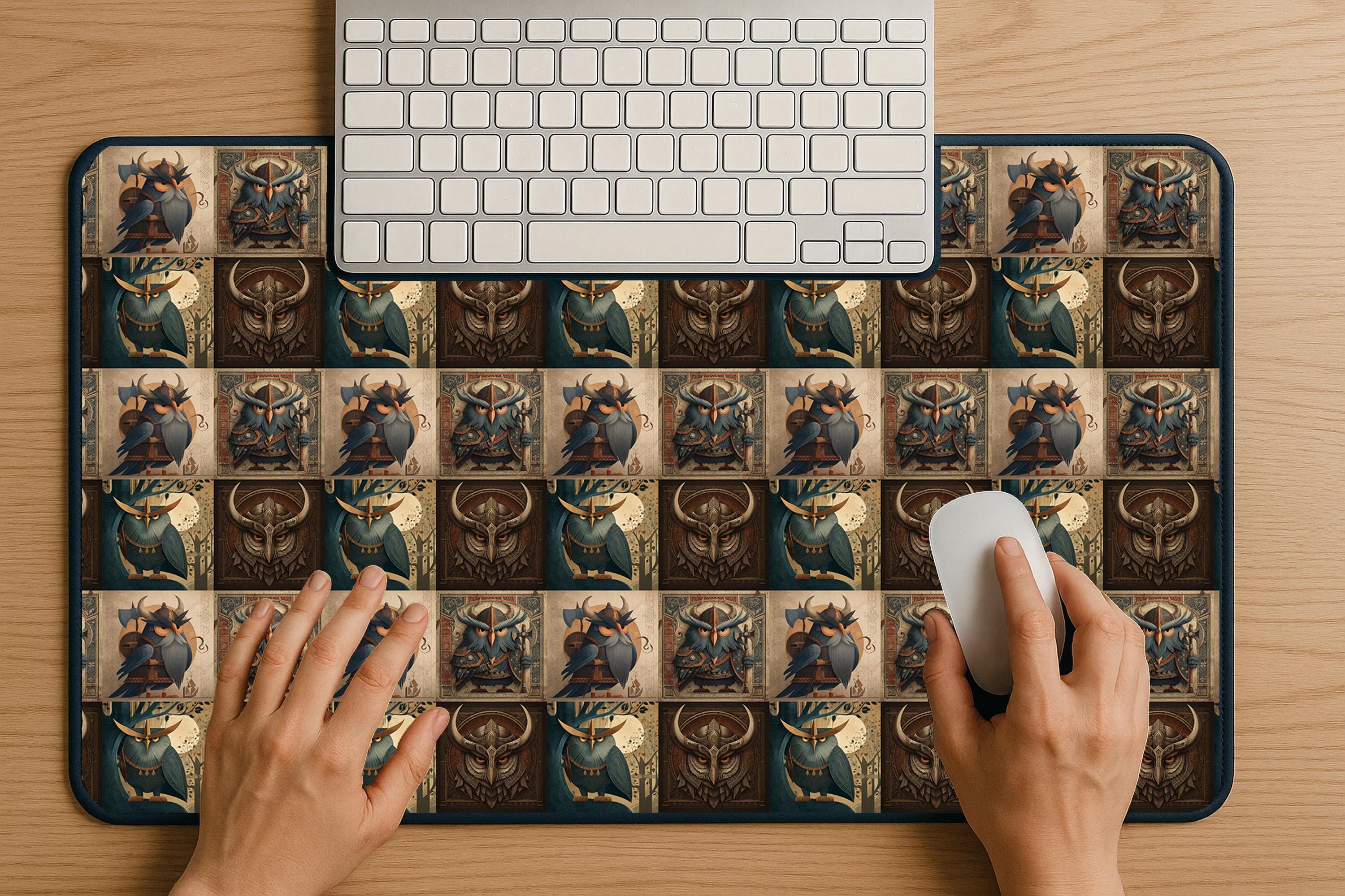 Viking Owl Desk Mat – Extra Large Mouse Pad with Cute Norse Design
