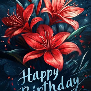 Red Spider Lilies Floral Birthday Card - Instant Download Card - Print at Home Card Design