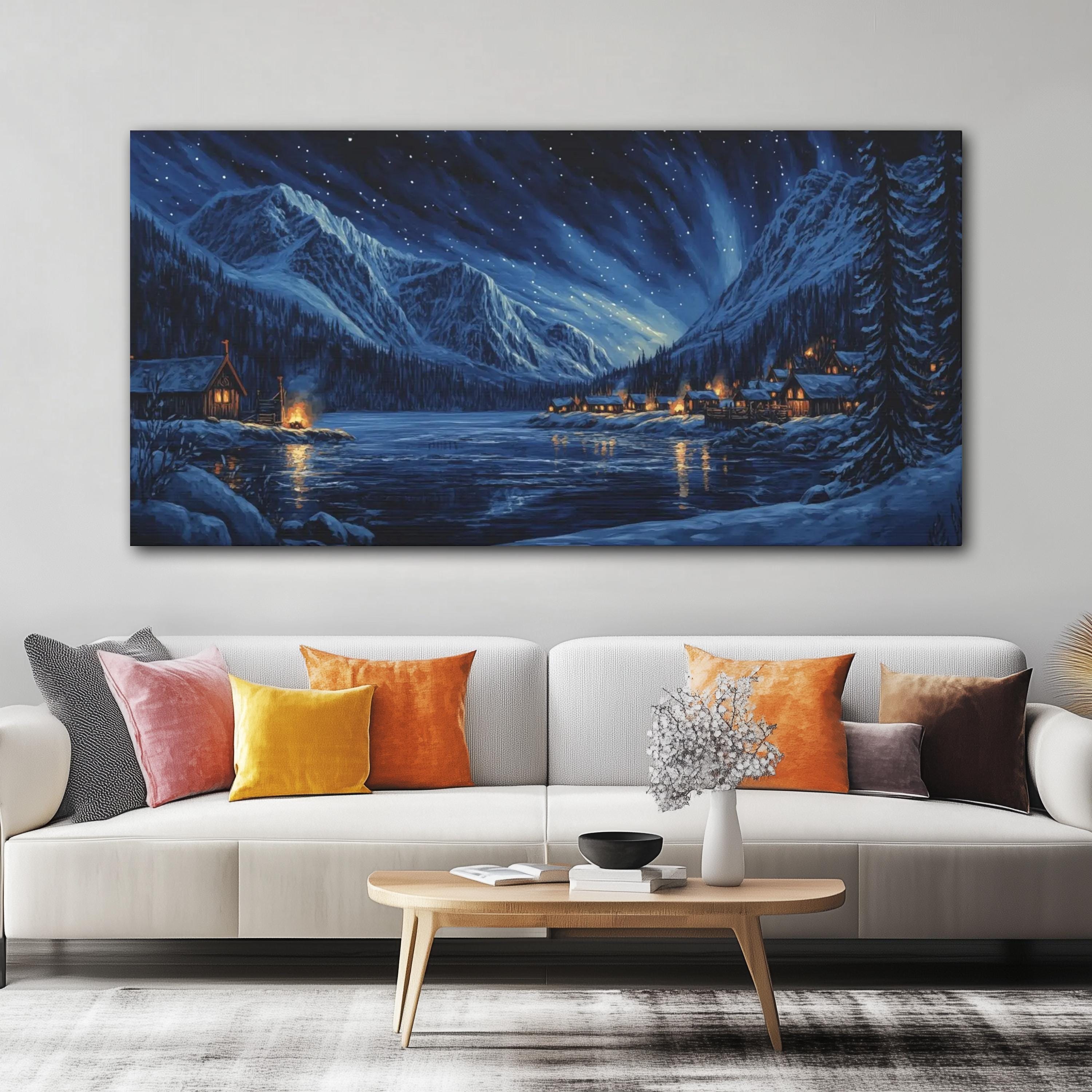 Aurora Borealis Over Viking Settlement Canvas Art Print