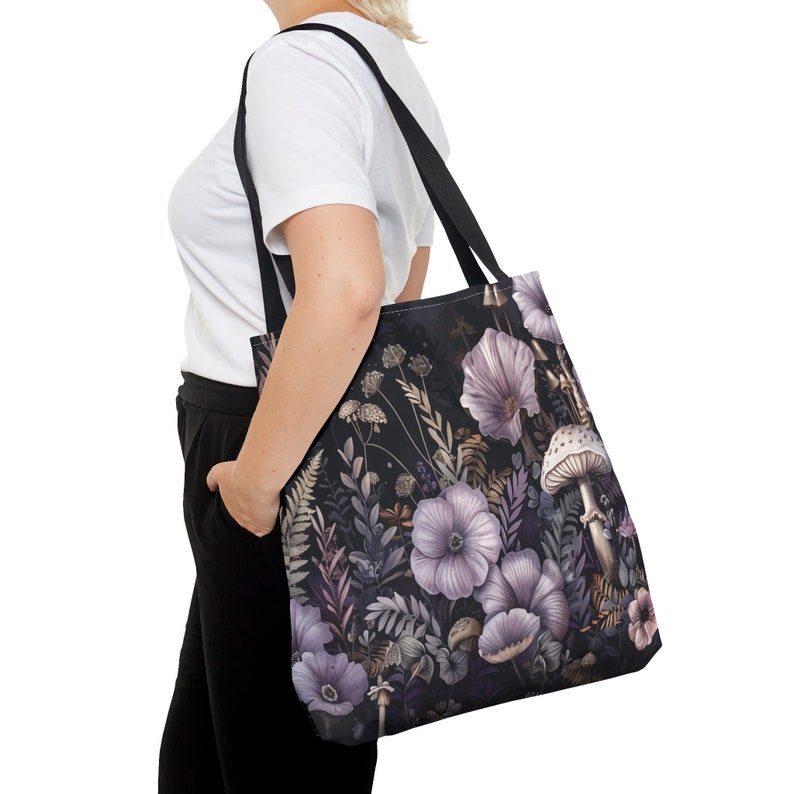 Dark Cottagecore Mushroom Fungi Cute Tote Bag image 1