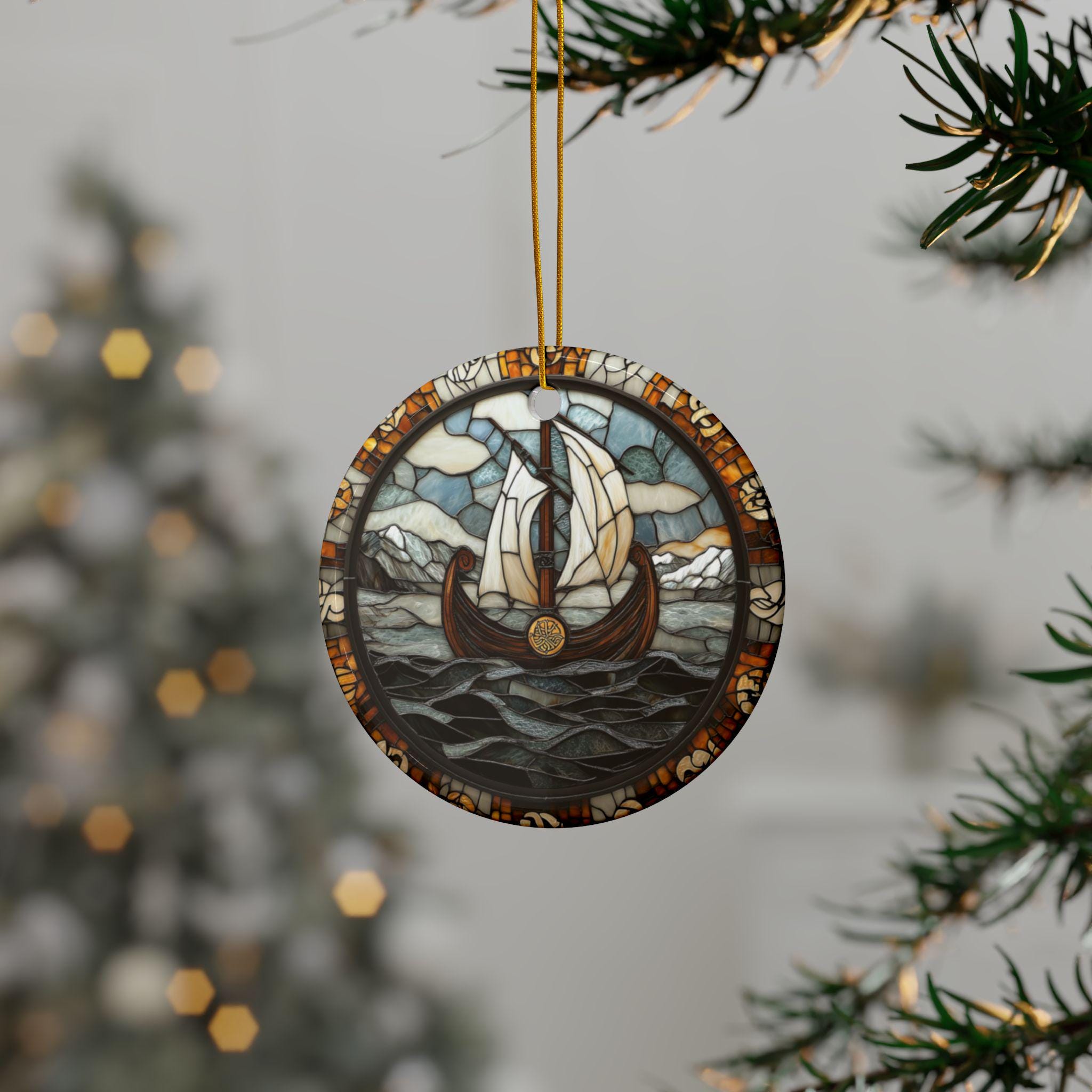Viking Longboat Ceramic Christmas Ornament