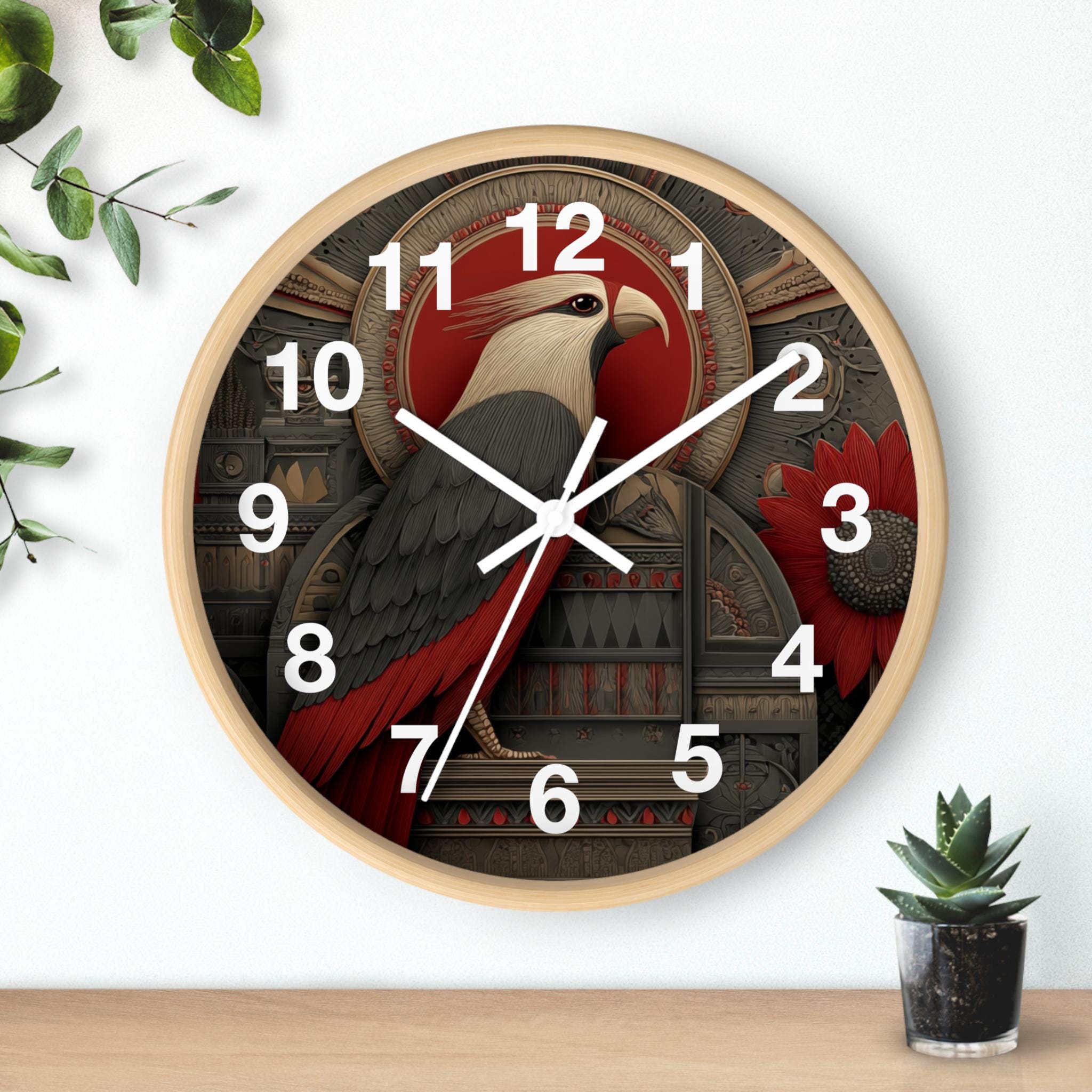 Aztec Bird Art Wooden Wall Clock, 10-Inch