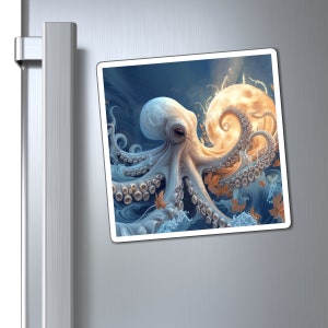 White Octopus Magnet, Octopus Magnetic Sticker, Fridge Magnet, Beach Home Decor