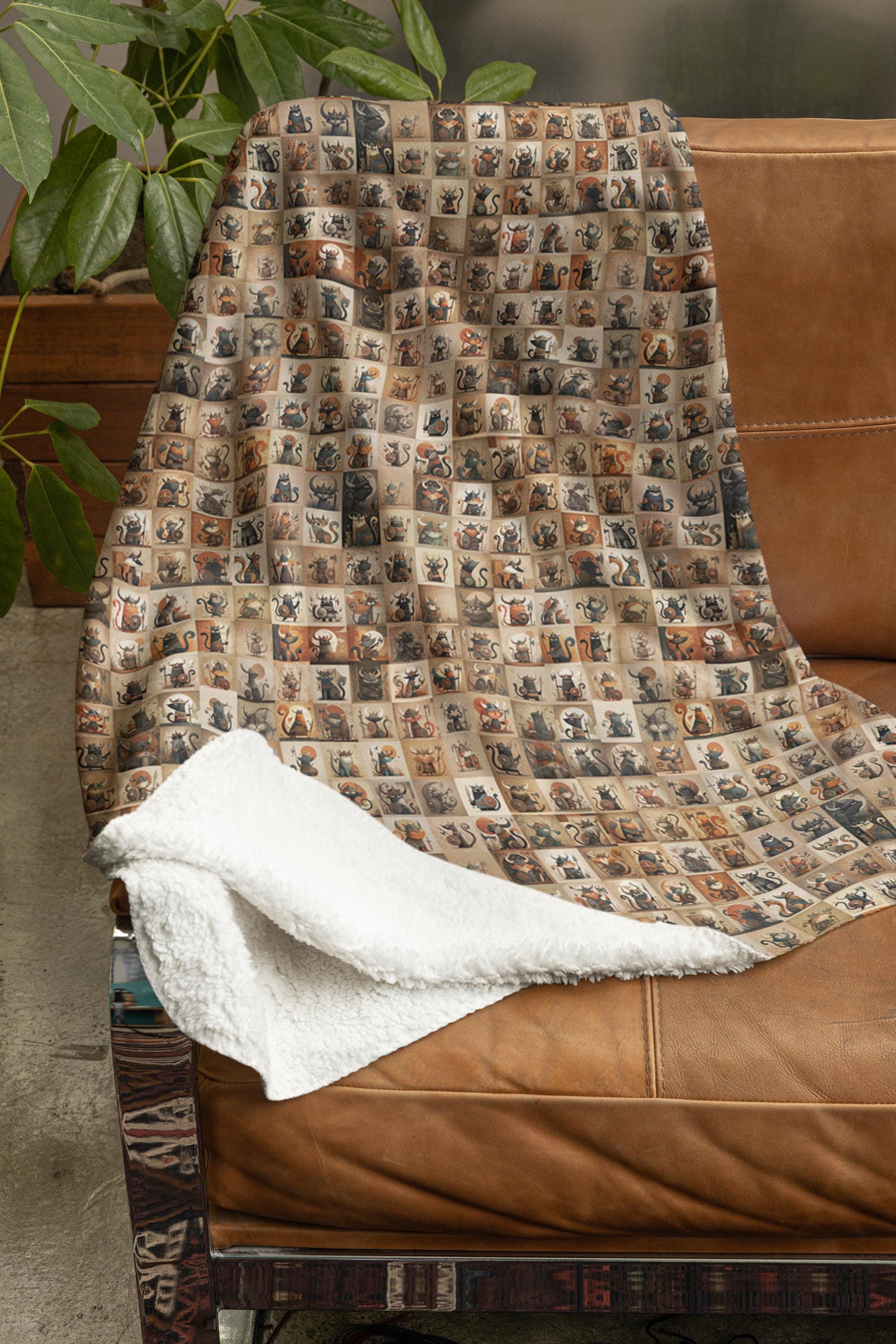 Kawaii Medieval Viking Cats Sherpa Fleece Blanket