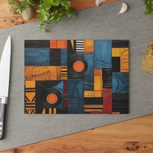 Glass Cutting Board, African Abstract Art, African Kitcken Decor, Africa Chef Gift, Veg Cutting Board, Meat Cutting Board