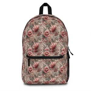 Cute Custom Floral Art Backpack - William Morris Inspired Pink and White Flowers - Back to School Back Pack - Book Bag - Gift for Her