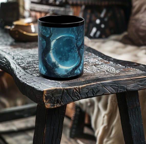Druid Moon Fantasy Coffee Mug, Gamer Coffee Cup, Gamer Mug, Goth Mug, Fantasy Mug, 11oz or 15oz Black Ceramic Mug