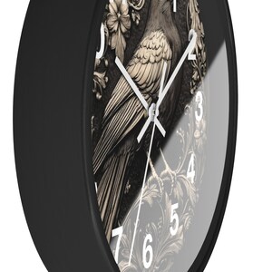 Art Nouveau Gothic Crow 10" Round Wall Clock - Wooden Case - Battery Operated - Silent Mechanism - Cute Home Decor Gift for Mom image 4