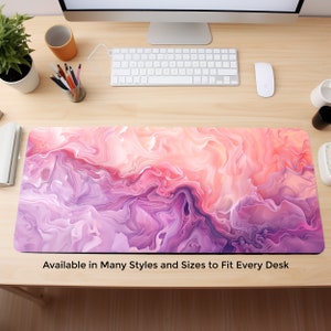 Pastel Mouse Pad Desk Mat Featuring Pink and Purple Streams Merging and Mixing, Aesthetic Desk Pad, Cute Deskmat XL, Cute Desk Decor