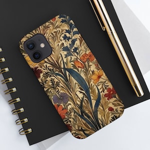 Dark Aesthetic William Morris Style Wildflower iPhone Case, Dark Cottagecore Floral Phone Cover, iPhone 12, 13, 14, Pro Max & Mini, Gift