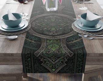Celtic Green Patterned Polyester Table Runner - 2 Size Options - Floral Art Dining Decor - Kitchen Accessory - Table Decor