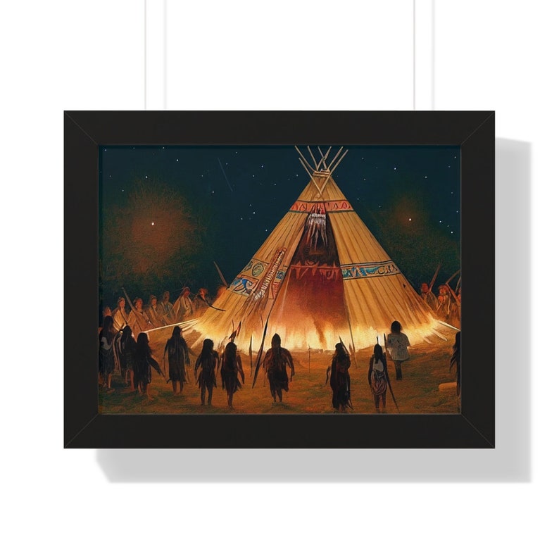 Native American Indian Tipi dansceremonie ingelijste kunst aan de muur afbeelding 2