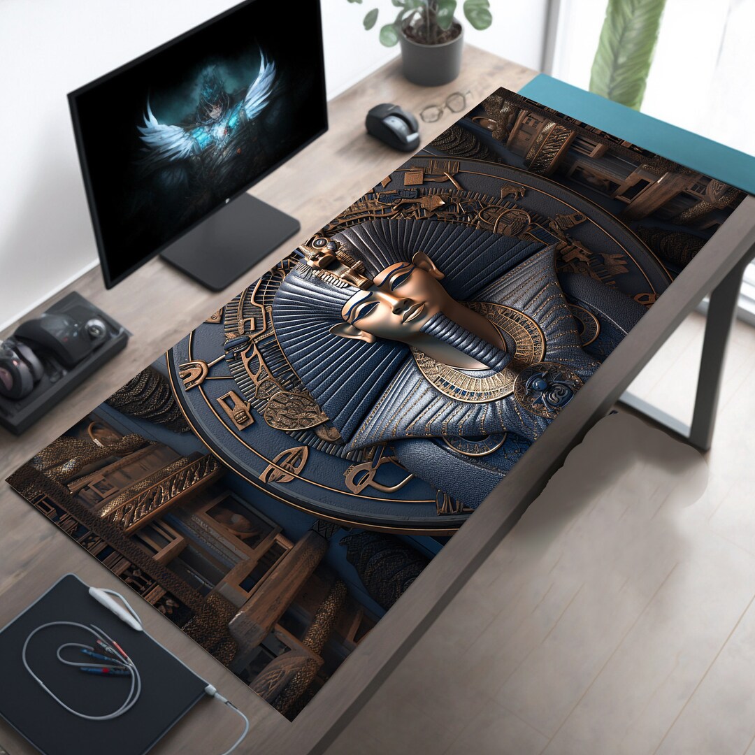 Egyptian Pharaoh Blue and Gold Relief, Egypt Desk Mat, History Desk Pad