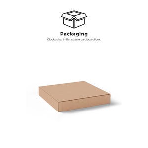 May include: A flat, square, corrugated cardboard box, likely for shipping. The box is a light brown color and has a simple, clean design. The image also includes a line drawing of a box and the word "Packaging".