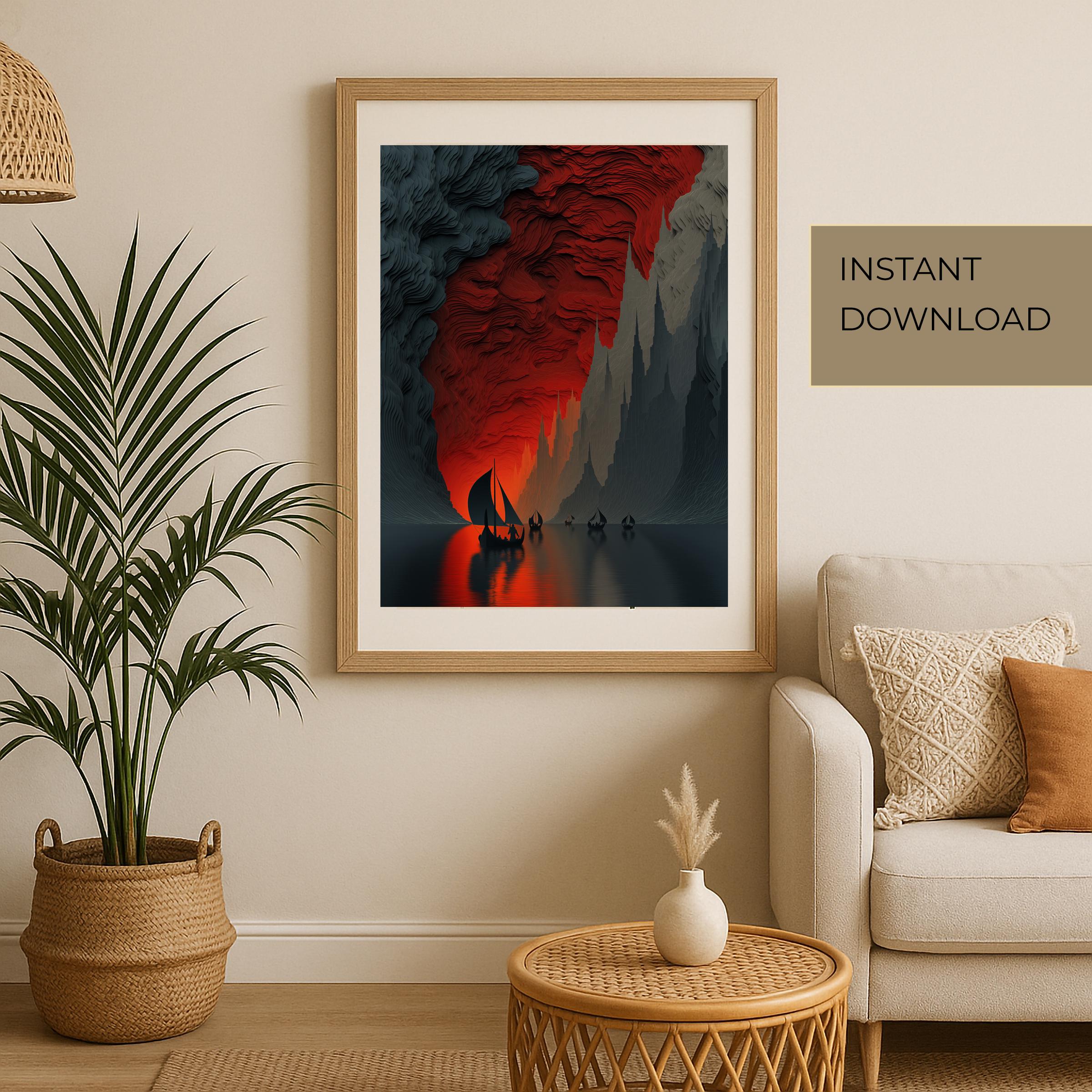 Fantasy Viking Voyage Surreal Art Print – Digital Download