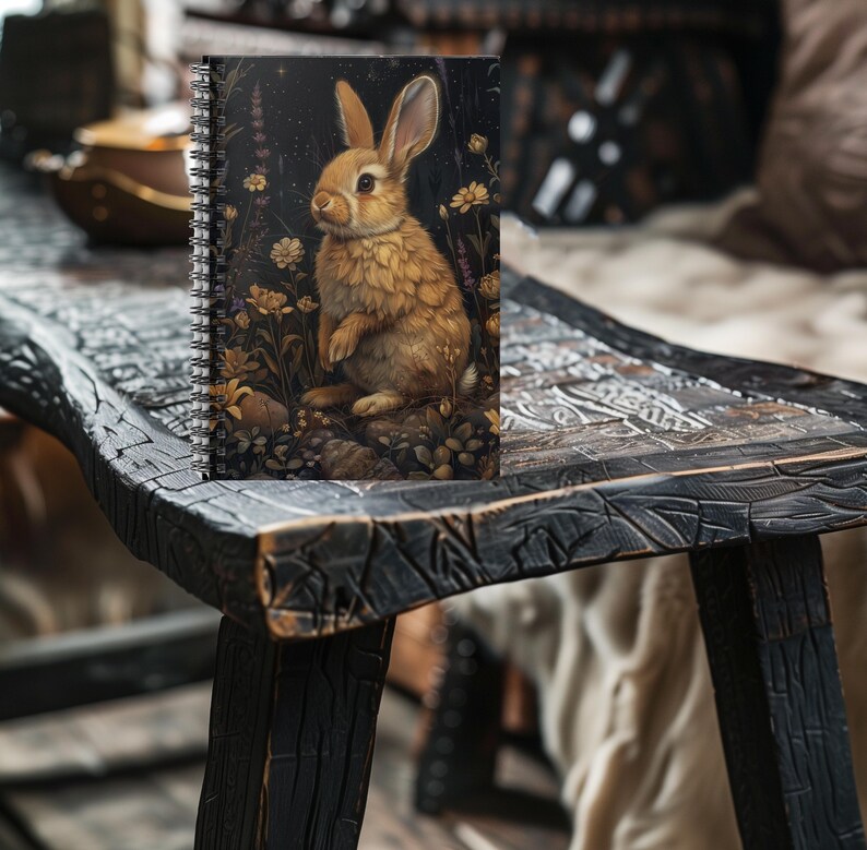 Dark Cottagecore Bunny Rabbit Personal Ruled Line Notebook - Useful as Personal Journal or Diary or For Notes or Grocery Lists image 2