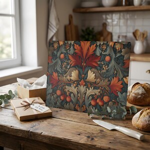William Morris Floral Glass Cutting Board: Elegant Kitchen Decor