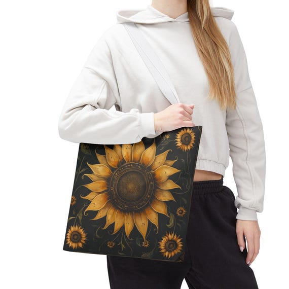 Old World Style Sunflower Tote Bag - Unique Shopping Tote - Reusable Grocery Bag - Travel Accessory - Gift for Mom, Daughter, Wife