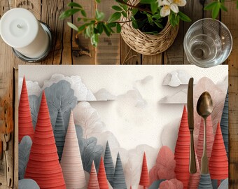 Red Forest Tischset: Vintage Esstischdekoration aus Baumwolle