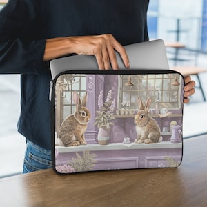 Puple Aesthetic Anime Laptop Sleeve, Cute Kawaii Bunnies Cafe, Cute iPad Cover for iPad or Android Tablet or Most Laptop Brands