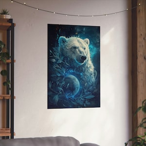 Celestial Polar Bear Poster, Polar Bear Print, Polar Bear Art Print, Nature Wall Hanging, Celestial Animal Art