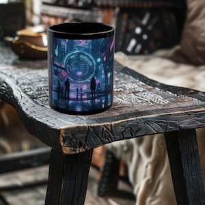 Cyberpunk City Center Sci-Fi Mug - Science Fiction Fantasy Mug - TCG Gamer Mug - Cyberpunk Art Mug - 11oz or 15oz Black Ceramic Mug