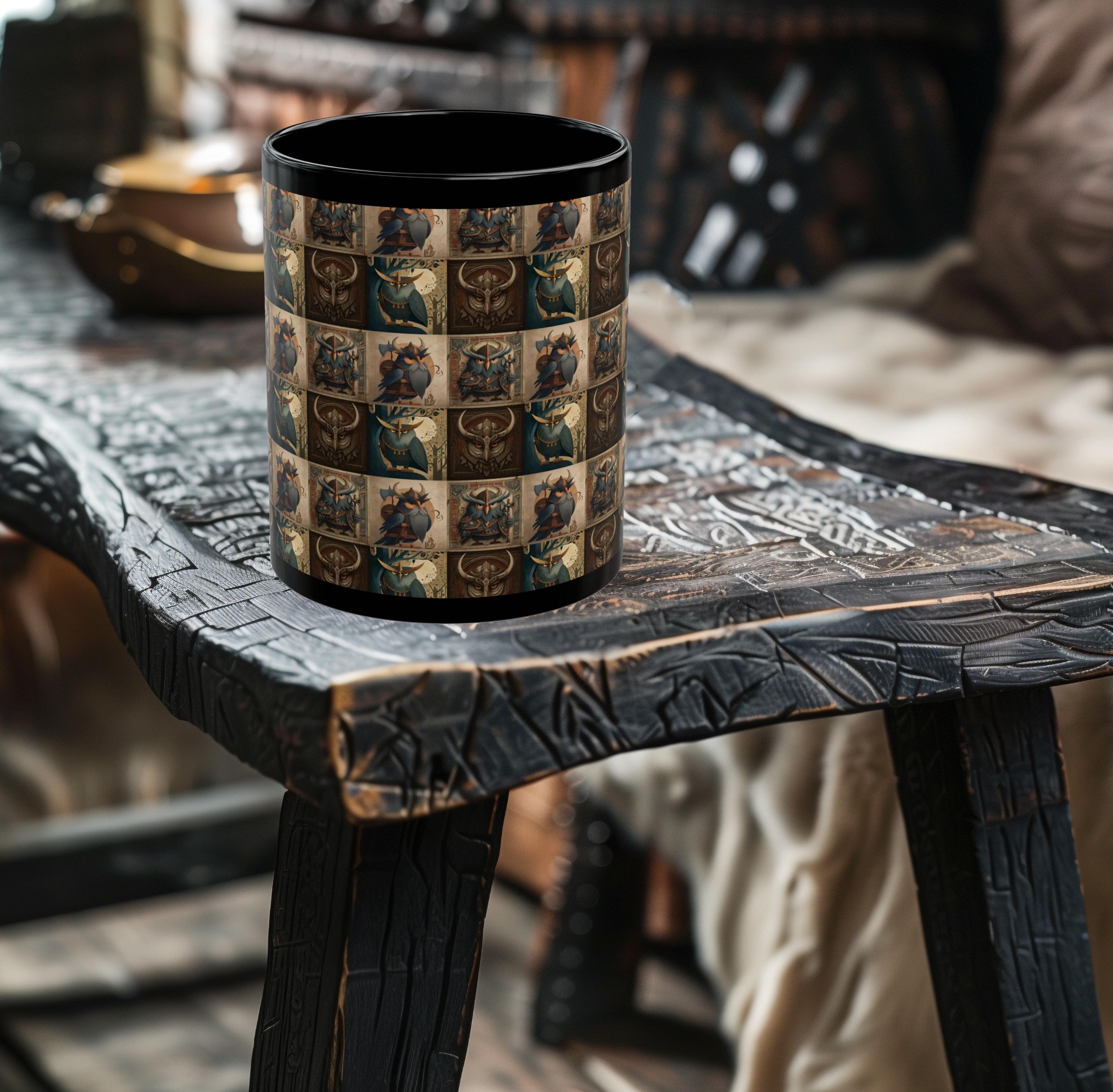 Viking Owl Tile Pattern Ceramic Mug, 11oz or 15oz