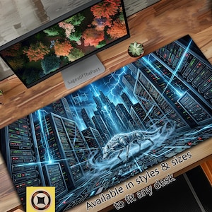 Cyberpunk Desk Mat Neon Wolf Gaming Mouse Pad Futuristic Gamer Setup Tech Office Decor