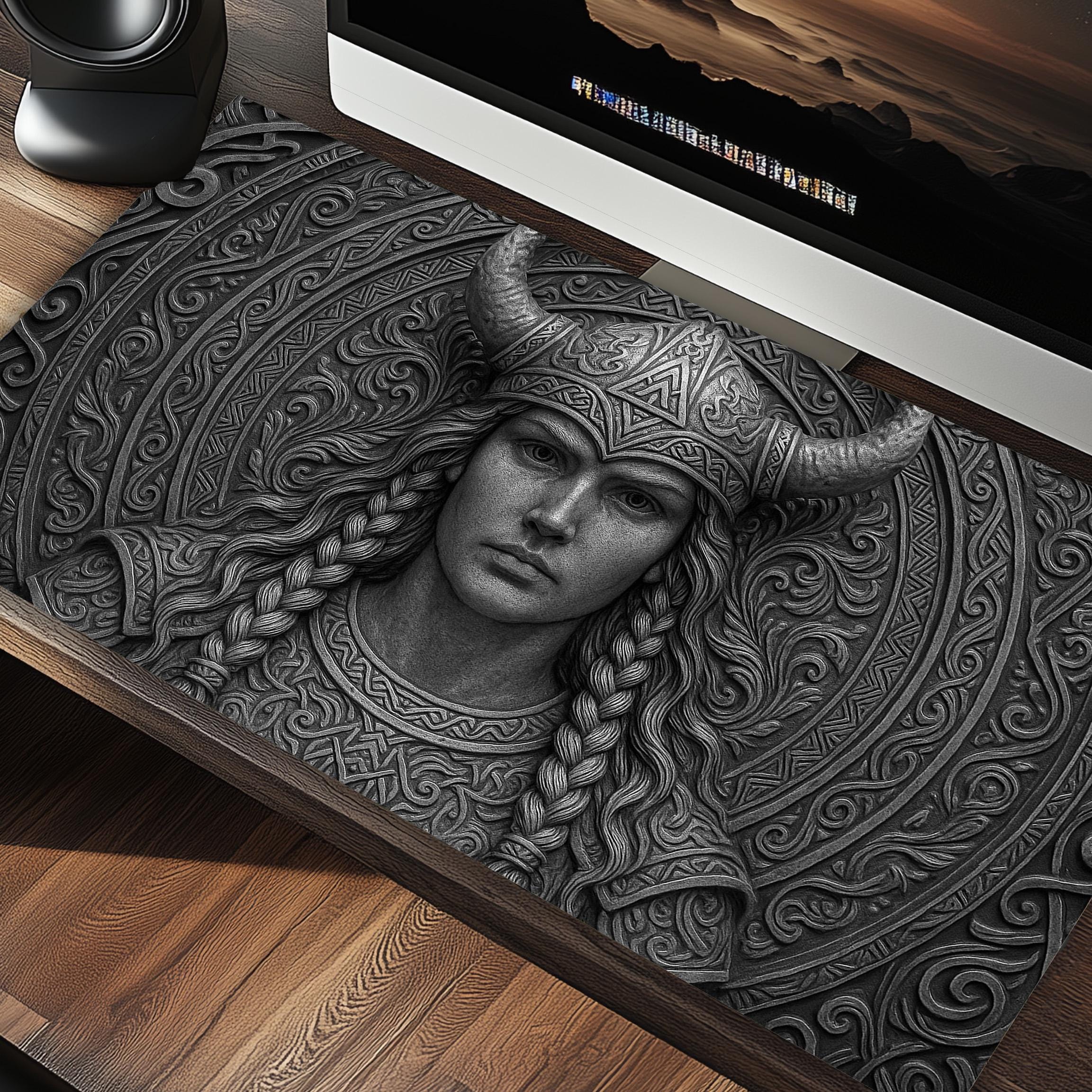 Viking Shield Maiden Norse Art Desk Mat