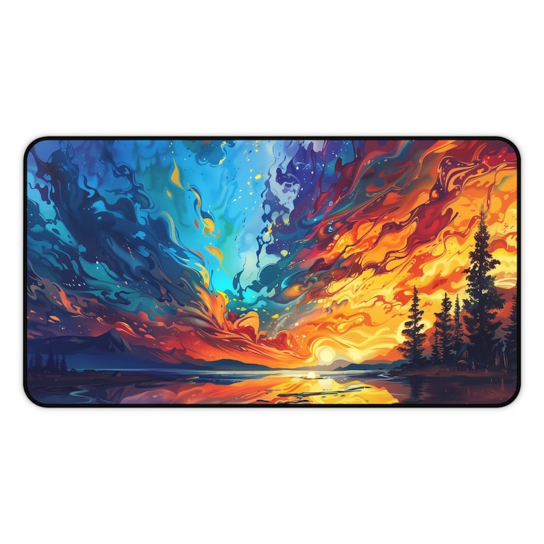 Forest and Lake Sunset Desk Mat, Cute Desk Decor, Colorful Desk Pad, Nature Mousepad, Landscape Mouse Pad, Gaming Computer Desk Pad image 5