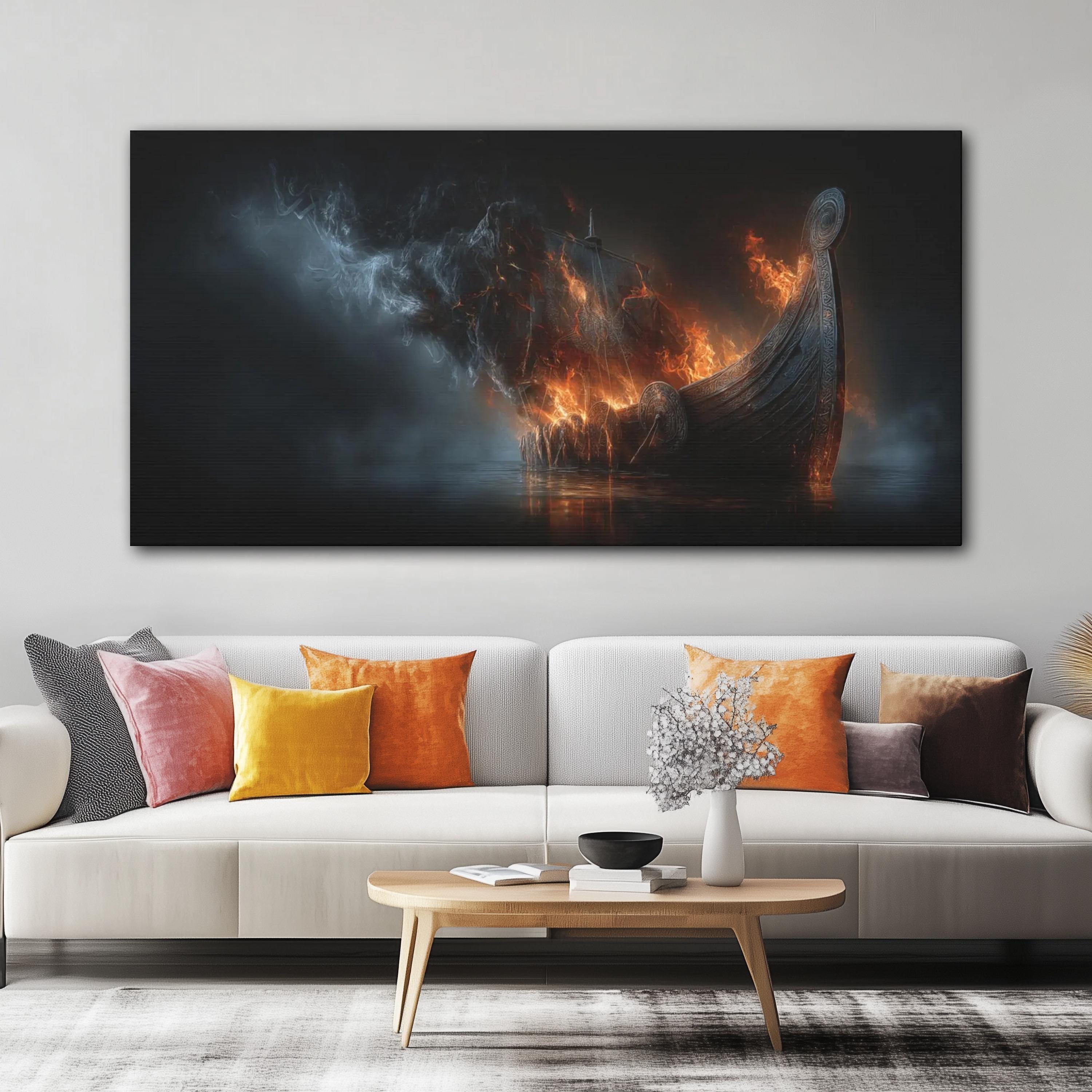 Burning Viking Longboat Canvas Wall Art