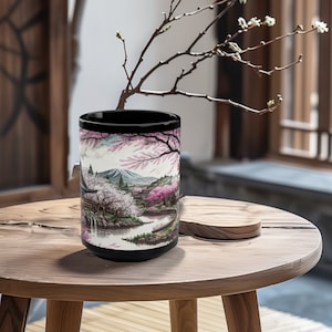 Japanese Kitchen Decor, Japan Village Mug, Asian Coffee Mug,  Asia Mug, Cherry Blossom Cup, Japanese Decor, Japan Gift