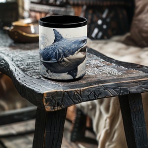 Great White Shark Mug - Shark Coffee Cup - Shark Lovers Gift - Shark Cup, 11oz or 15oz Black Ceramic Mug