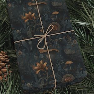 Dark Cottagecore Bird Wrapping Paper: Goth Floral Gift Wrap