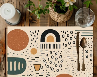 Mid-Century Modern Placemats - Minimal Abstract Shapes in Warm Earth Tones