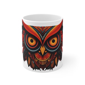 Tribal Owl Mug, Owl Totem Mug, 11oz Ceramic Mug