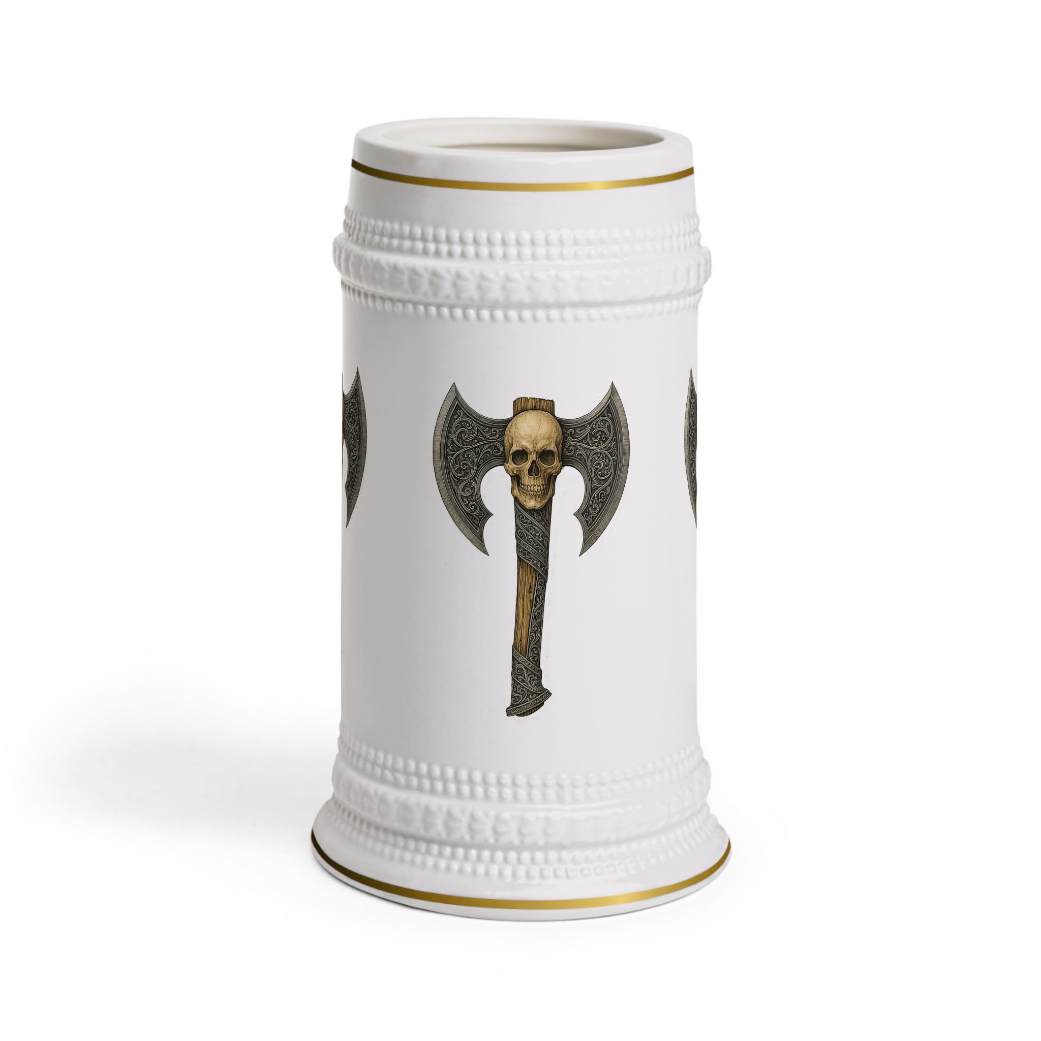 Viking Skull and Axe Ceramic Beer Stein