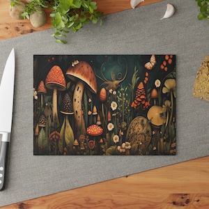 Glass Cutting Board, Dark Cottagecore, Mushroom Kitchen Decor, Goblincore, Veg Cutting Board, Meat Cutting Board, Kitchen & Chef Gifts