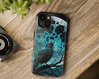 Gothic Raven Full Moon iPhone Case, iPhone Tough Case for Most iPhone Models Featuring Stunning Goth Raven and Full Moon