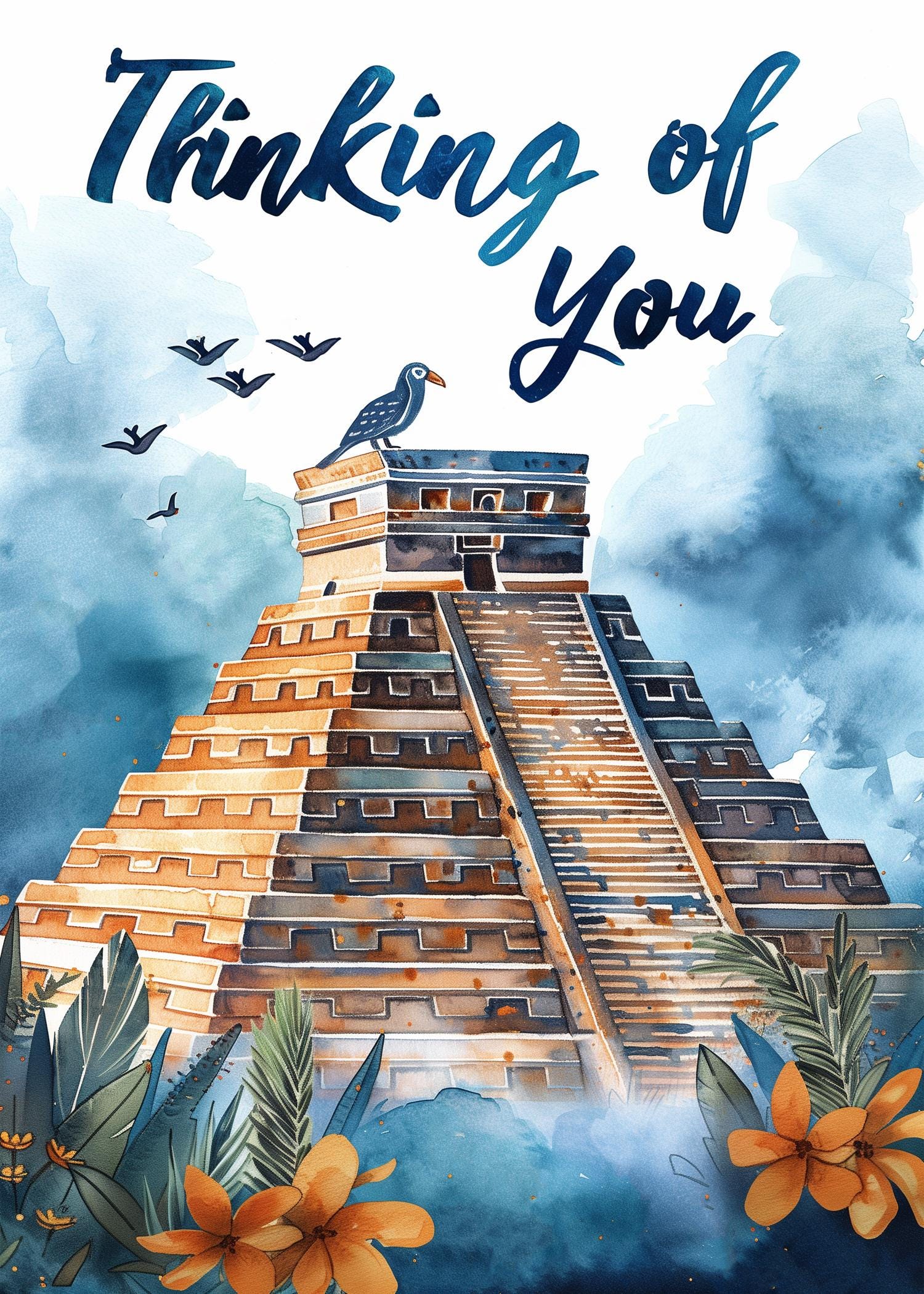 Aztec Pyramid "Thinking of You" Printable Greeting Card