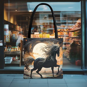 Schwarzes Pferd Einkaufstasche - Pferd Einkaufstasche - Pferd Geschenke - Wiederverwendbare Einkaufstasche - Geburtstagsgeschenk - Weihnachtsgeschenk - Geschenk für Sie