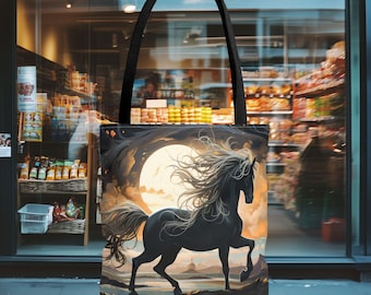 Black Horse Shopping Bag - Horse Tote Bag - Horse Gifts - Reusable Grocery Bag - Birthday Gift - Christmas Gift - Gift for Her