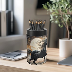 Black Stallion Pencil Holder for Horse Lovers Desk Gift - Horse Office Decor - Horse Desk Decor - Horse Pen Holder